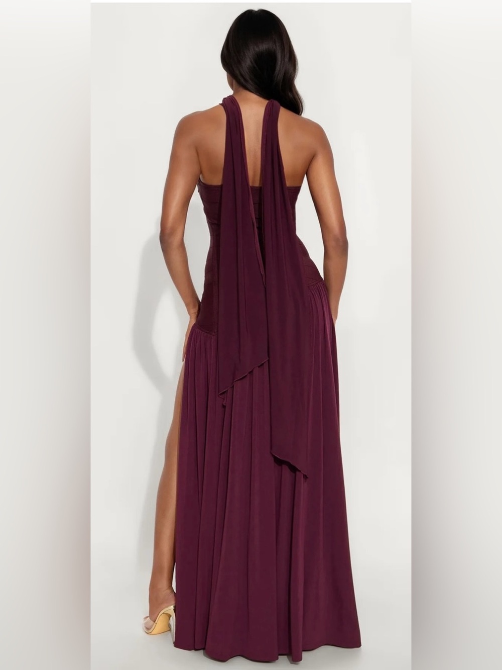 Fashion Nova Strapless Burgundy Maxi Dress with High Slit - Picture 2 of 2